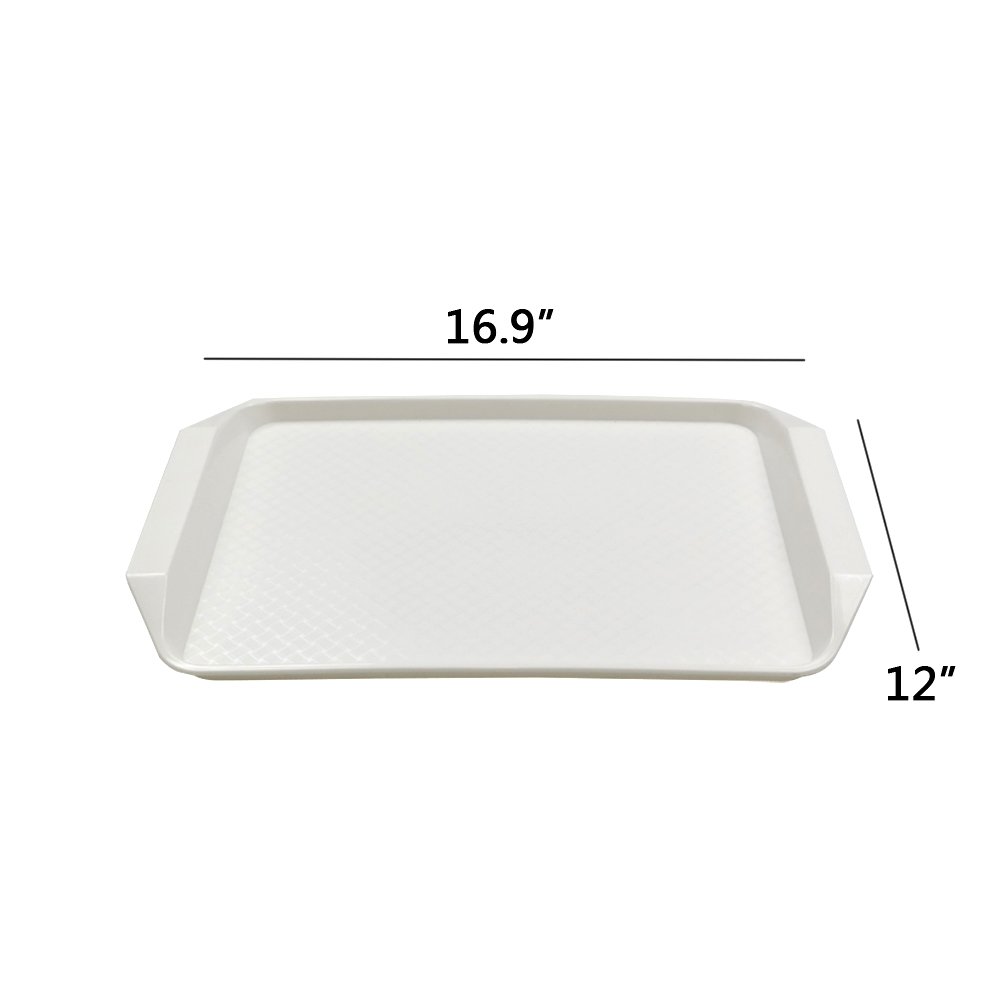 4-Pack White Plastic Fast Food Serving Trays, 16.9 x 12 Inches - Durable Restaurant-Grade Food Trays for Cafeterias, Parties & Outdoor Dining