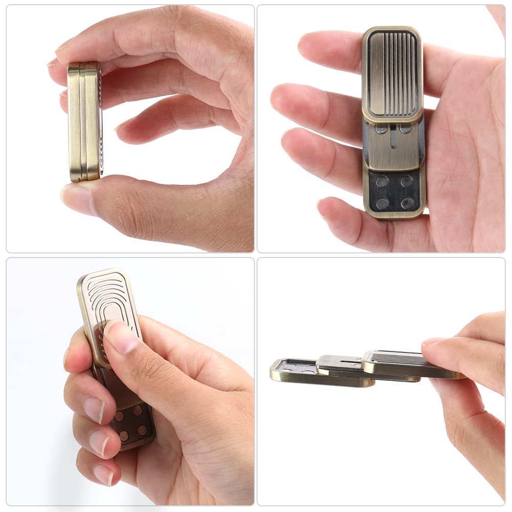 Premium Magnetic Metal Fidget Toy - Stress Relief Poker Push Slider for Adults | EDC Haptic Coin Desk Toy | Perfect Gift for Men, Boyfriend & Father | Office, Home & Travel Use (Brass CP3)