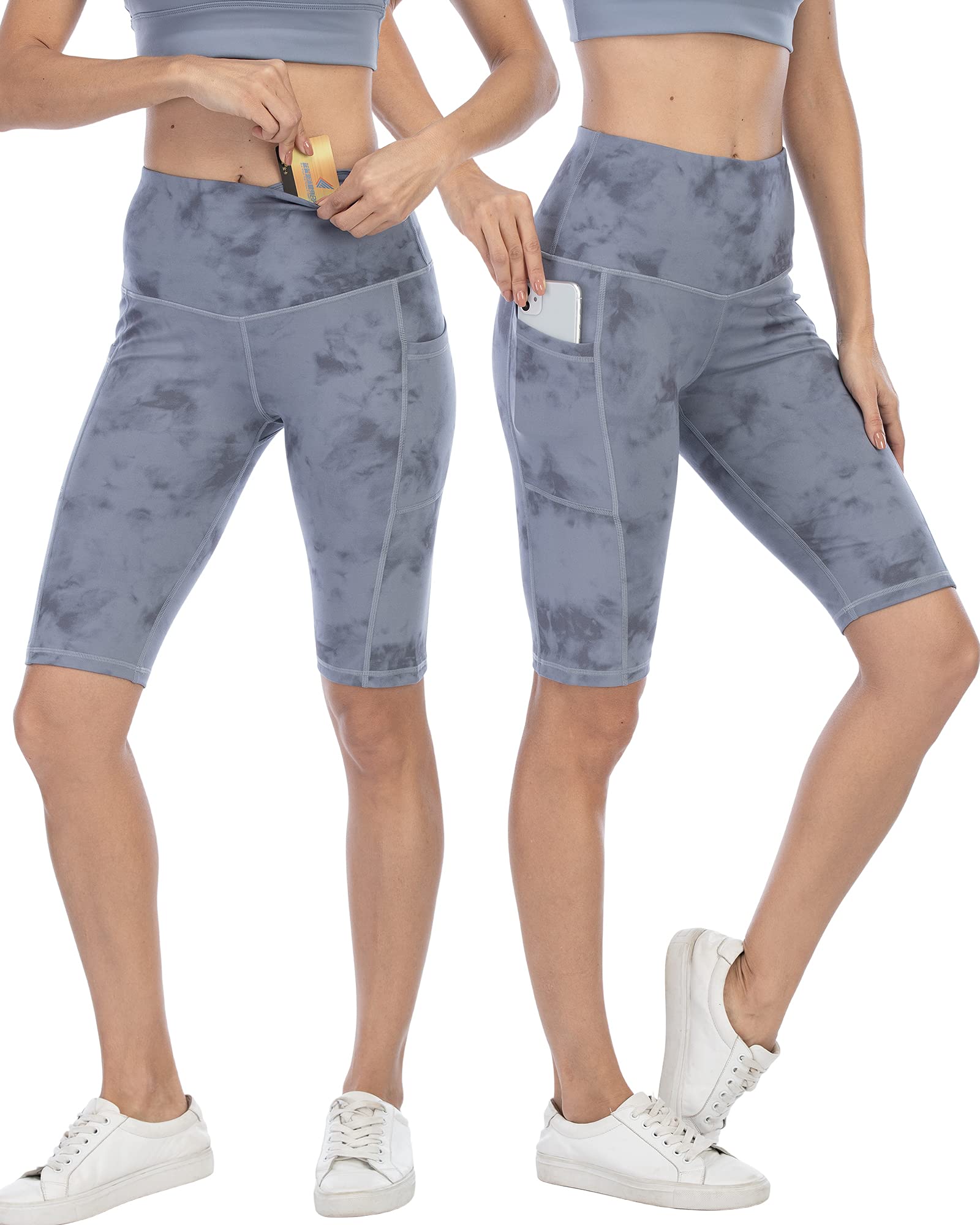 WHOUARE Women's High Waisted Yoga Shorts with Pockets - 4 Pack Workout Gym Shorts for Running, Biking & Fitness | Tummy Control Athletic Shorts for Yoga, Cycling & Active Lifestyle