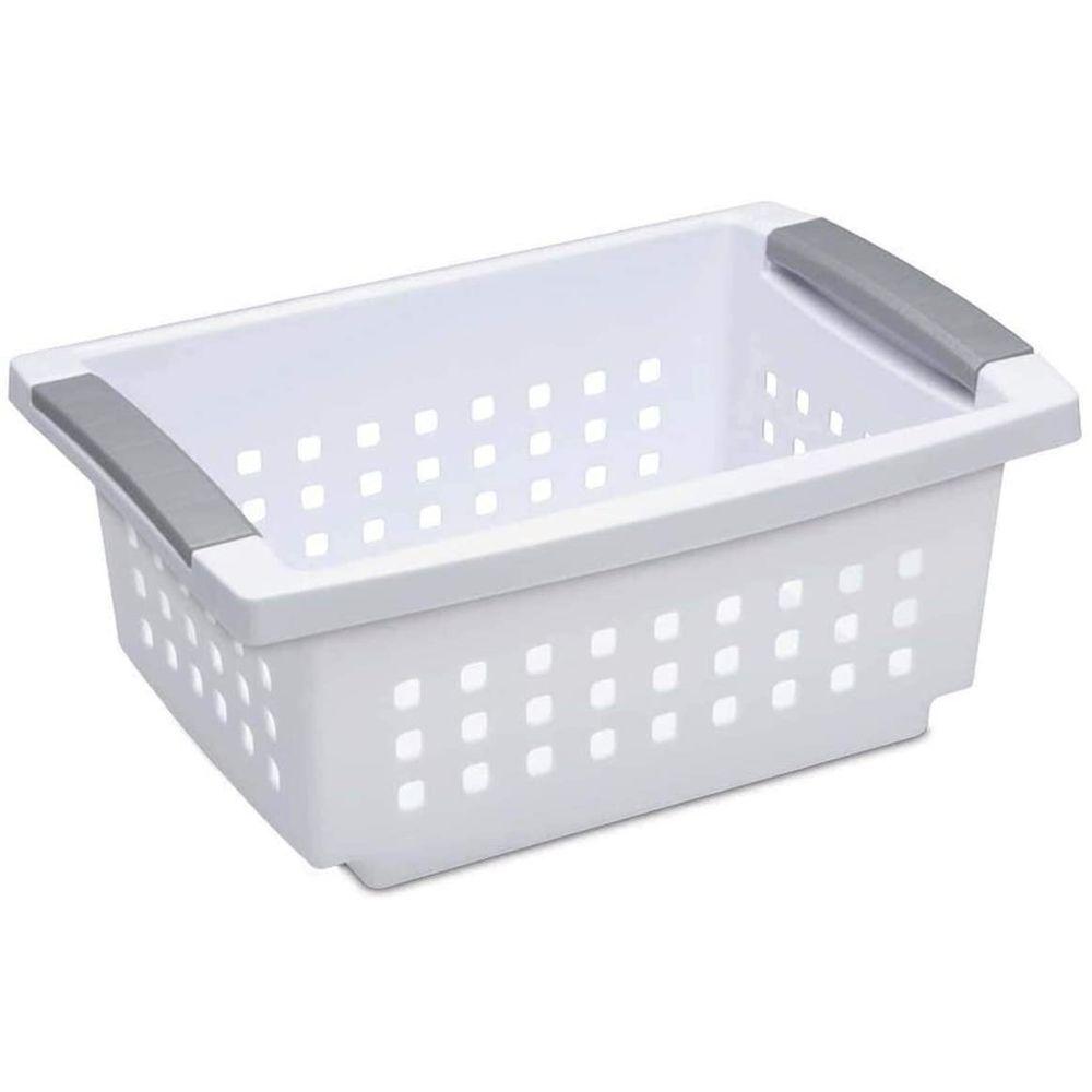 Sterilite Small Stackable Storage Basket - White | Organize Pantry, Bathroom & Closet | Space-Saving Home Storage Solution
