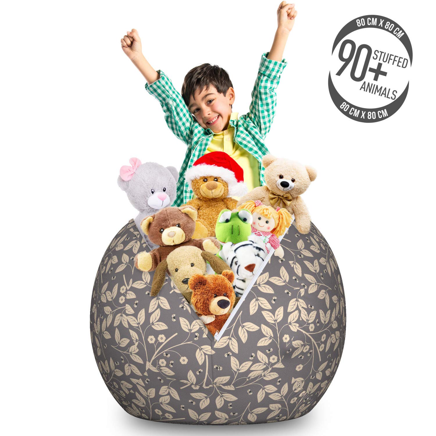 Ambesonne Large Washable Toy Storage Bag Chair - Spring Foliage with Ladybugs Design, Taupe & Beige Stuffed Animal Organizer for Kids' Room, Nursery, or Playroom | Durable Fabric for Easy Cleaning & Space Saving