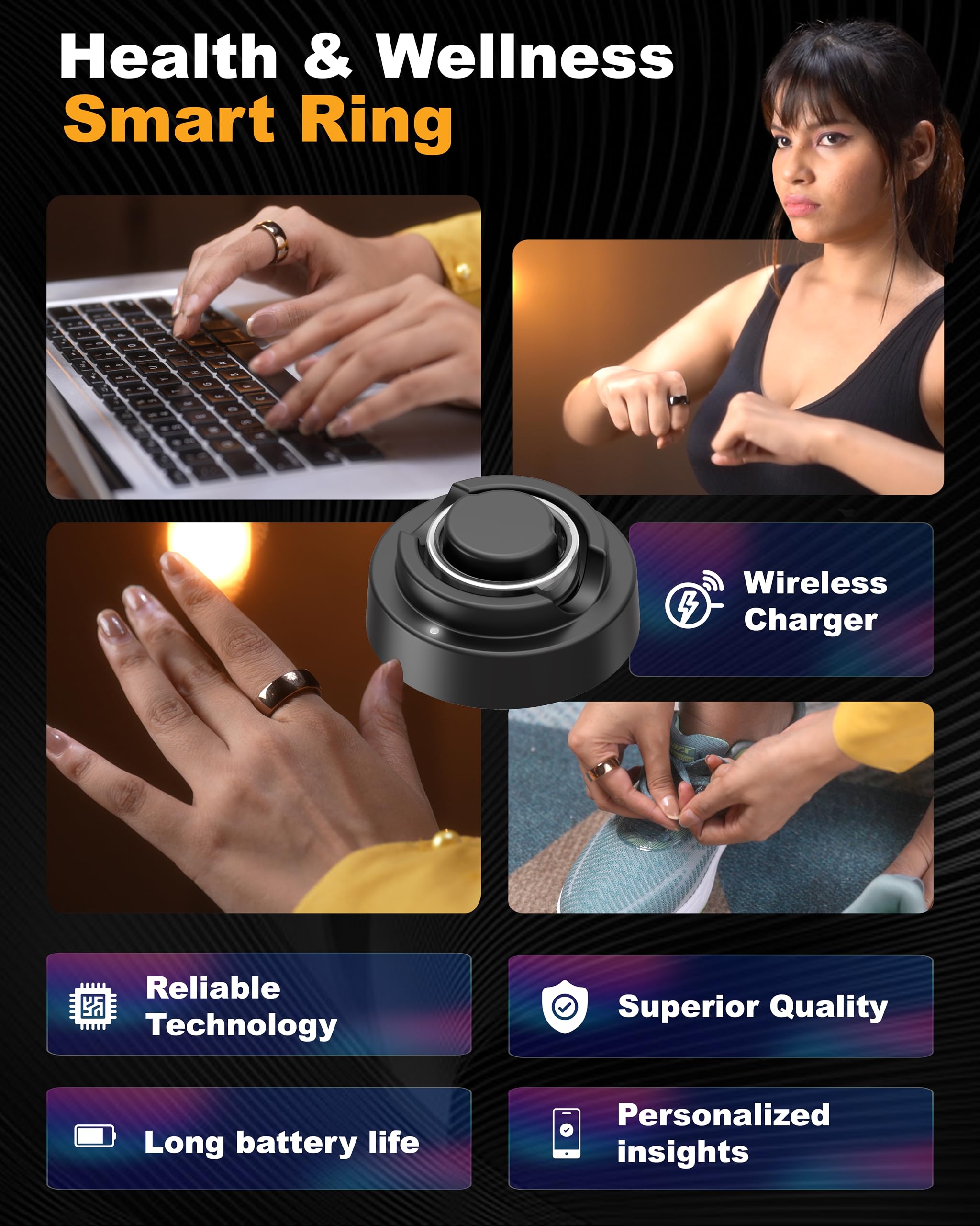 Titanium Smart Ring for Men & Women - Sleep, Heart Rate, Activity & Fitness Tracker - IP68 Waterproof (50m) - 7-Day Battery Life - Perfect Gift for Fitness Enthusiasts - Ideal for Workouts, Sleep Monitoring & Daily Health Tracking (Gold, Size 8)