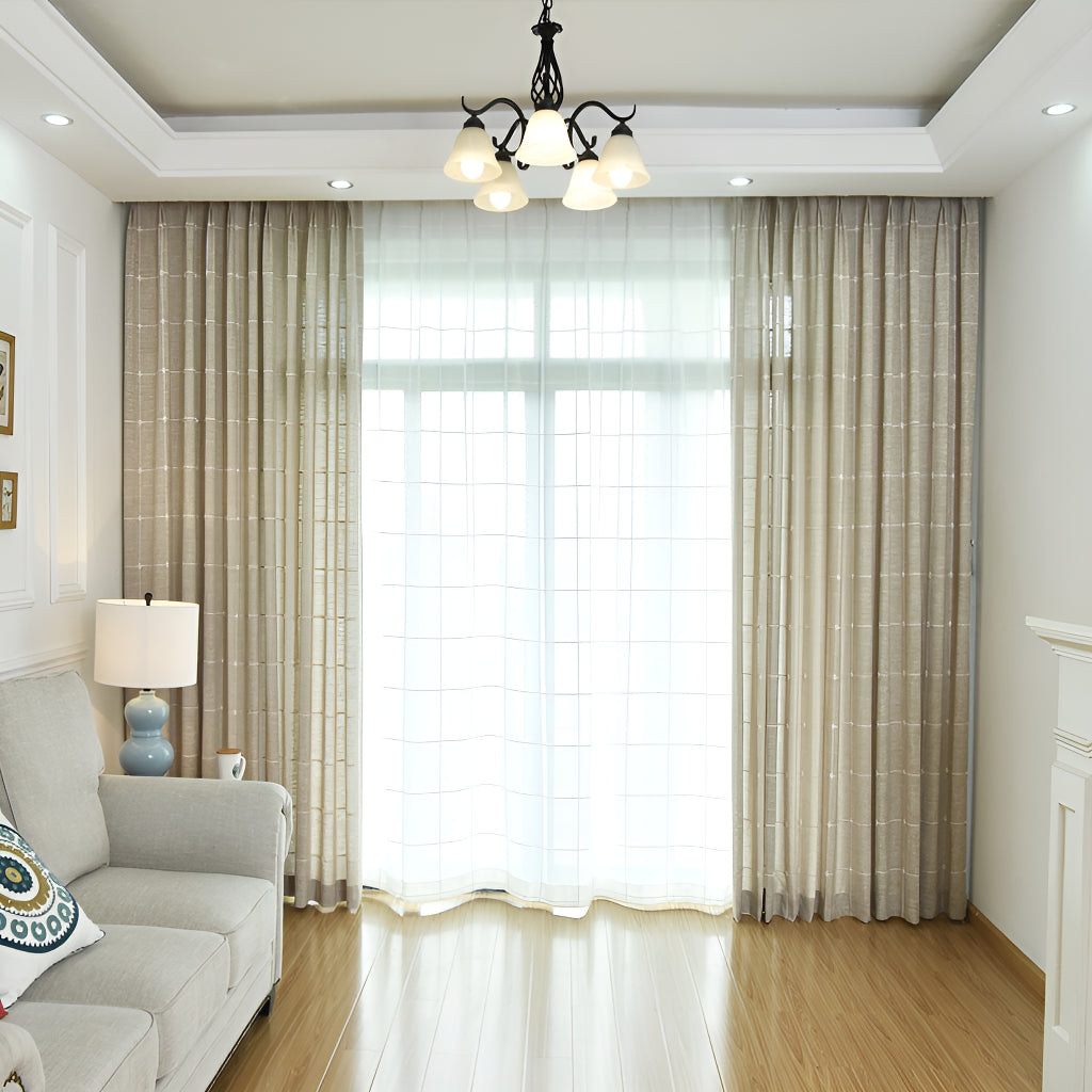Ryann Geometric Stripe Grommet Sheer Custom Curtains for Living Room & Bedroom - Light Filtering Window Drapes with Modern Design