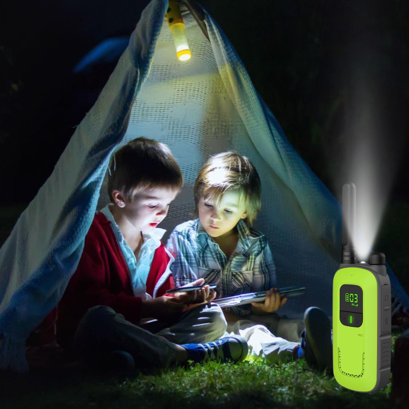 Radioddity PR-T3 Rechargeable Walkie Talkies for Kids & Families - 16 Channels, VOX, Flashlight, LCD Screen, USB Charging (Blue/Green) - Perfect for Outdoor Adventures, Camping, Hiking & Family Activities