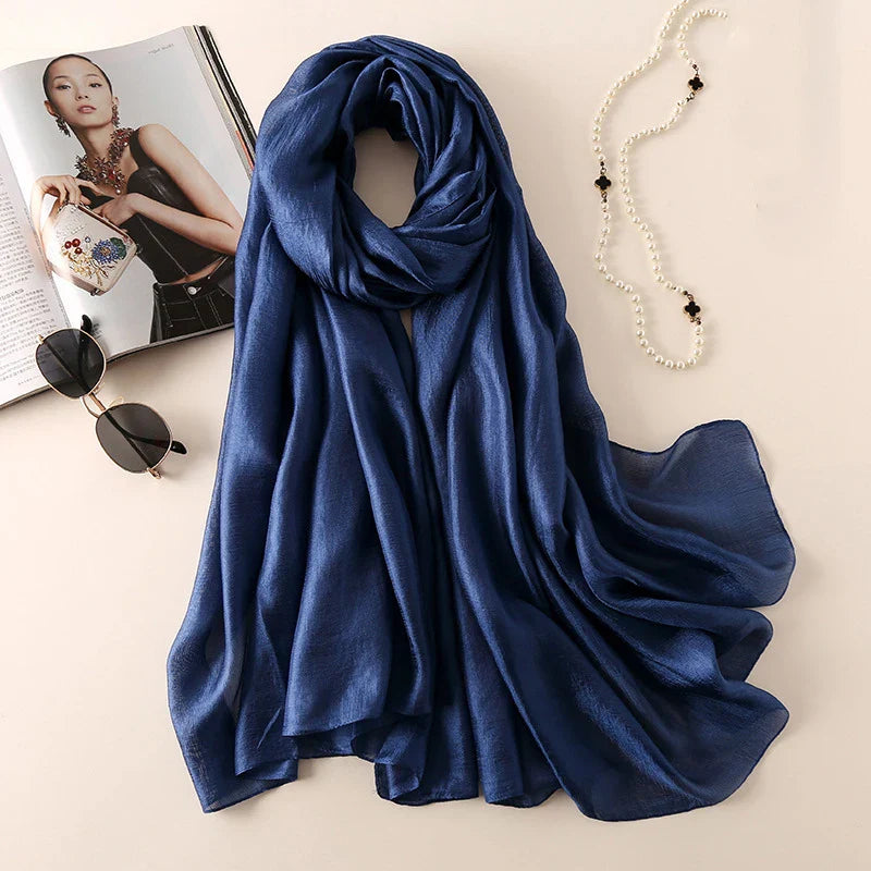 2023 Luxury Silk Scarves for Women - Elegant Hijab, Foulard, Shawl & Bandana - Soft Solid Color Head Wrap & Beach Poncho - Perfect for Daily Wear, Office, Travel & Special Occasions