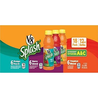 V8 Splash Juice Drink Variety Pack - 18 Bottles (12 oz Each) - Tropical, Berry & Fruit Flavors - Pack of 6 - Perfect for Lunchboxes, Office Snacks & Family Gatherings