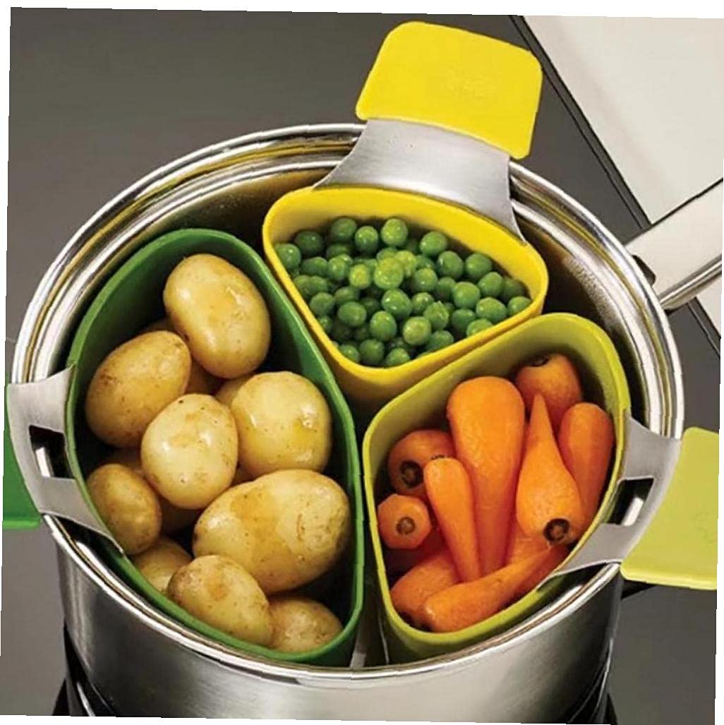 3-Piece Silicone Steamer Basket Set - Stackable Food Steamer for Rice, Meat & Vegetables - BPA-Free Kitchen Cookware for Healthy Cooking (Perfect for Dumplings, Tamales & Meal Prep)