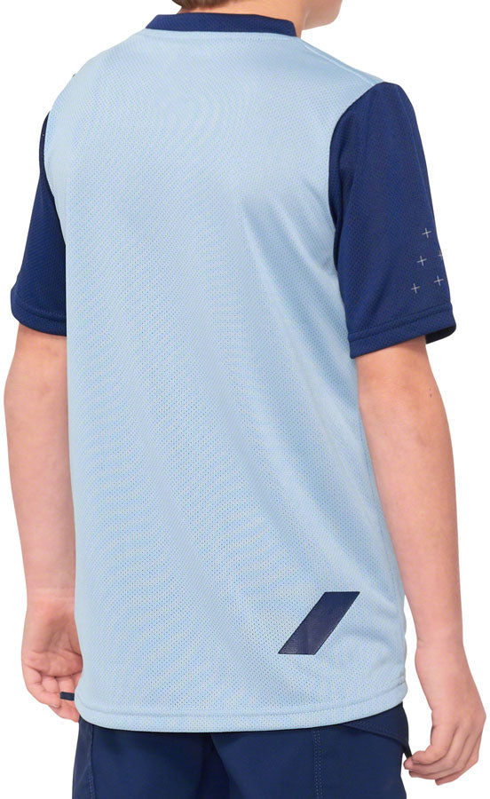 Ridecamp 100% Cotton Jersey - Blue/Navy Short Sleeve Youth Large Size | Comfortable Kids Athletic Shirt for Cycling, Camping & Outdoor Activities