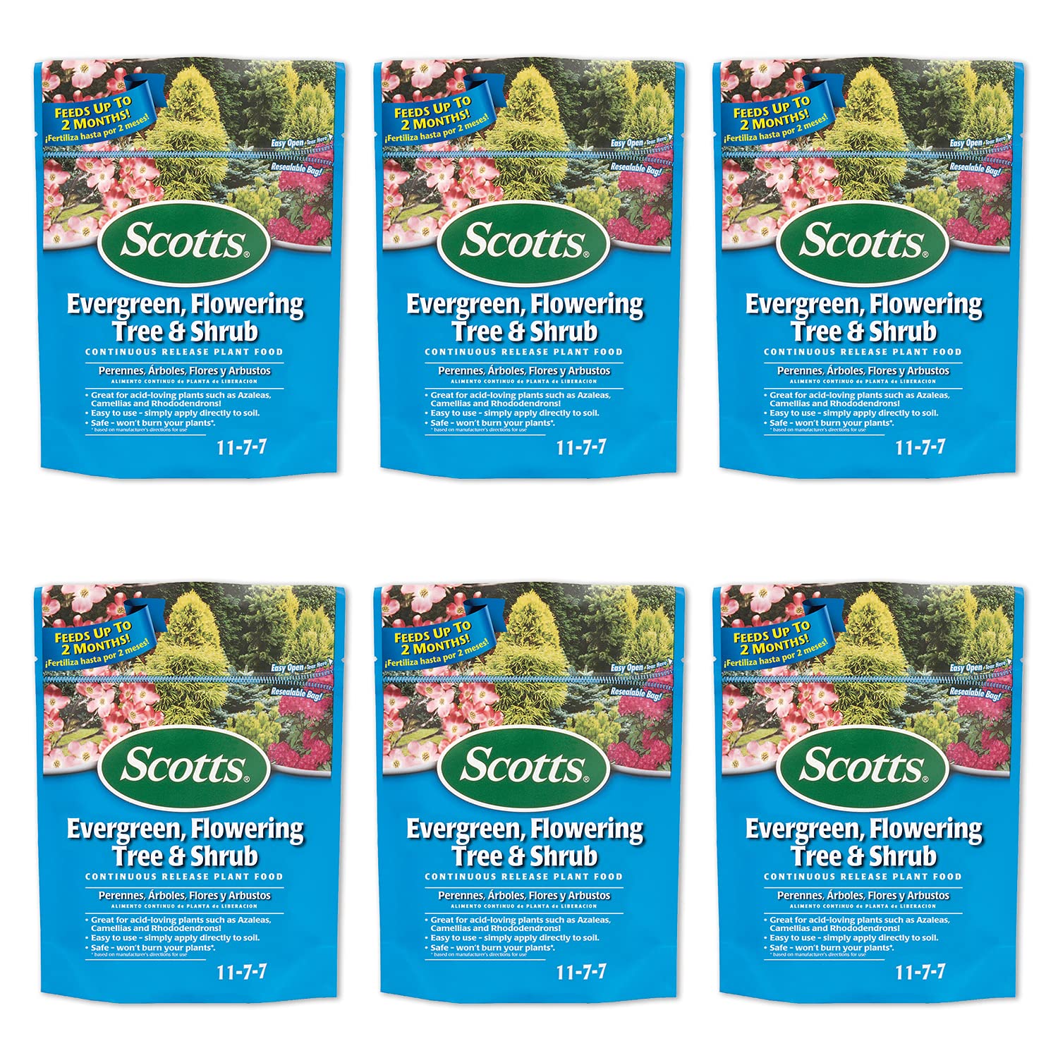 Scotts Evergreen, Flowering Tree & Shrub Continuous Release Plant Food - 3 lbs. (6-Pack) | Long-Lasting Fertilizer for Healthy Growth | Ideal for Gardens, Lawns & Landscaping