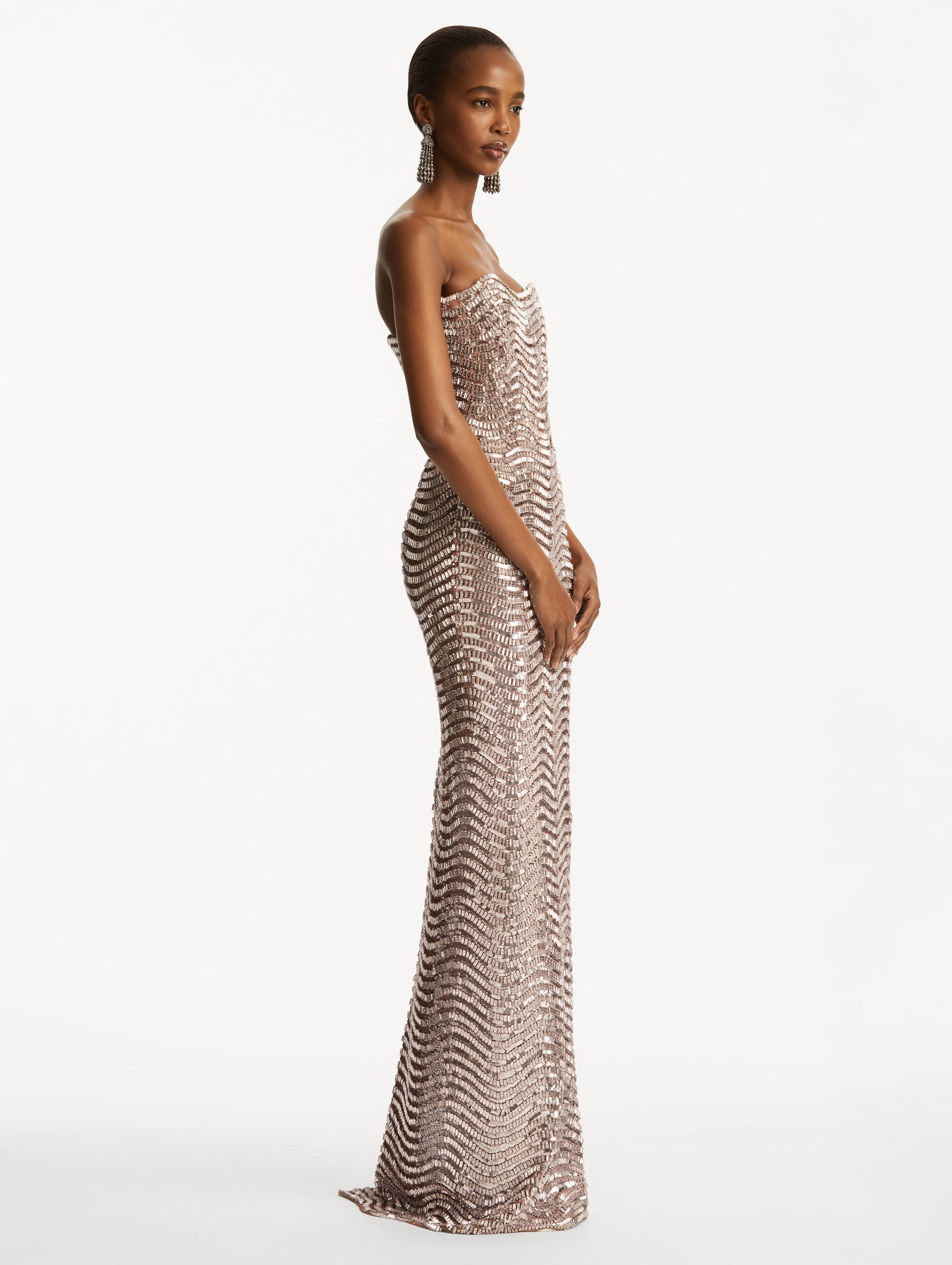Sequin & Crystal Wave Embroidered Gown - Elegant Evening Dress for Prom, Wedding, and Special Occasions