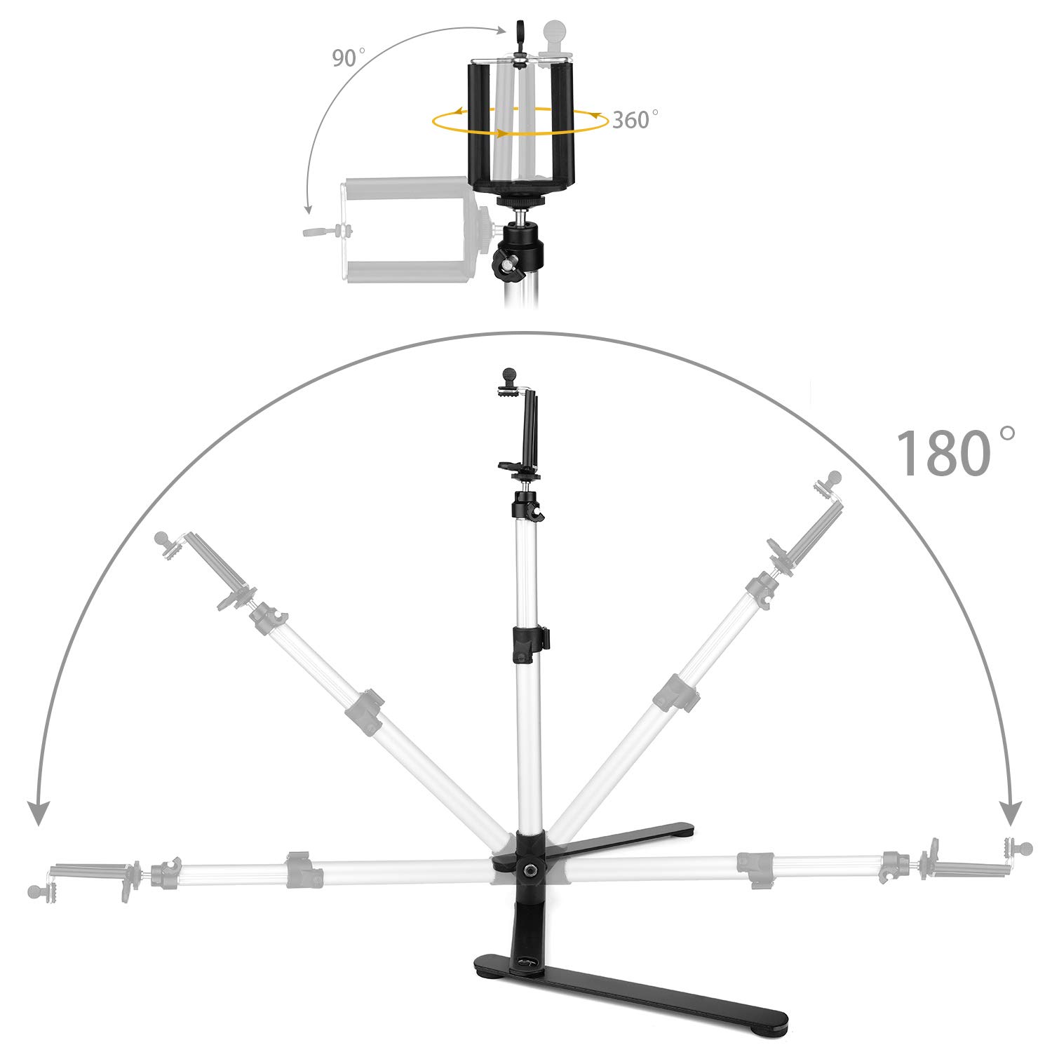 ChromLives Adjustable Overhead Phone Stand with Pico Projector & Mini Tripod - Compatible with Smartphones for Photography, Copy Stand & Tabletop Monopod Use | Perfect for Home Office, Content Creation & Product Photography