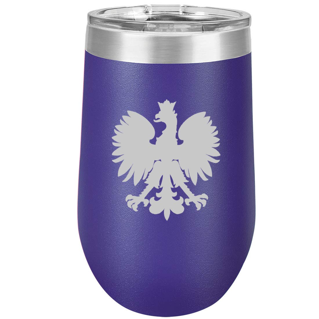 16 oz Double Wall Vacuum Insulated Stainless Steel Wine Tumbler - Stemless Coffee Travel Mug with Lid - Purple Polish Eagle Design - Perfect for Hot/Cold Drinks On-The-Go, Office, Camping & Gifts