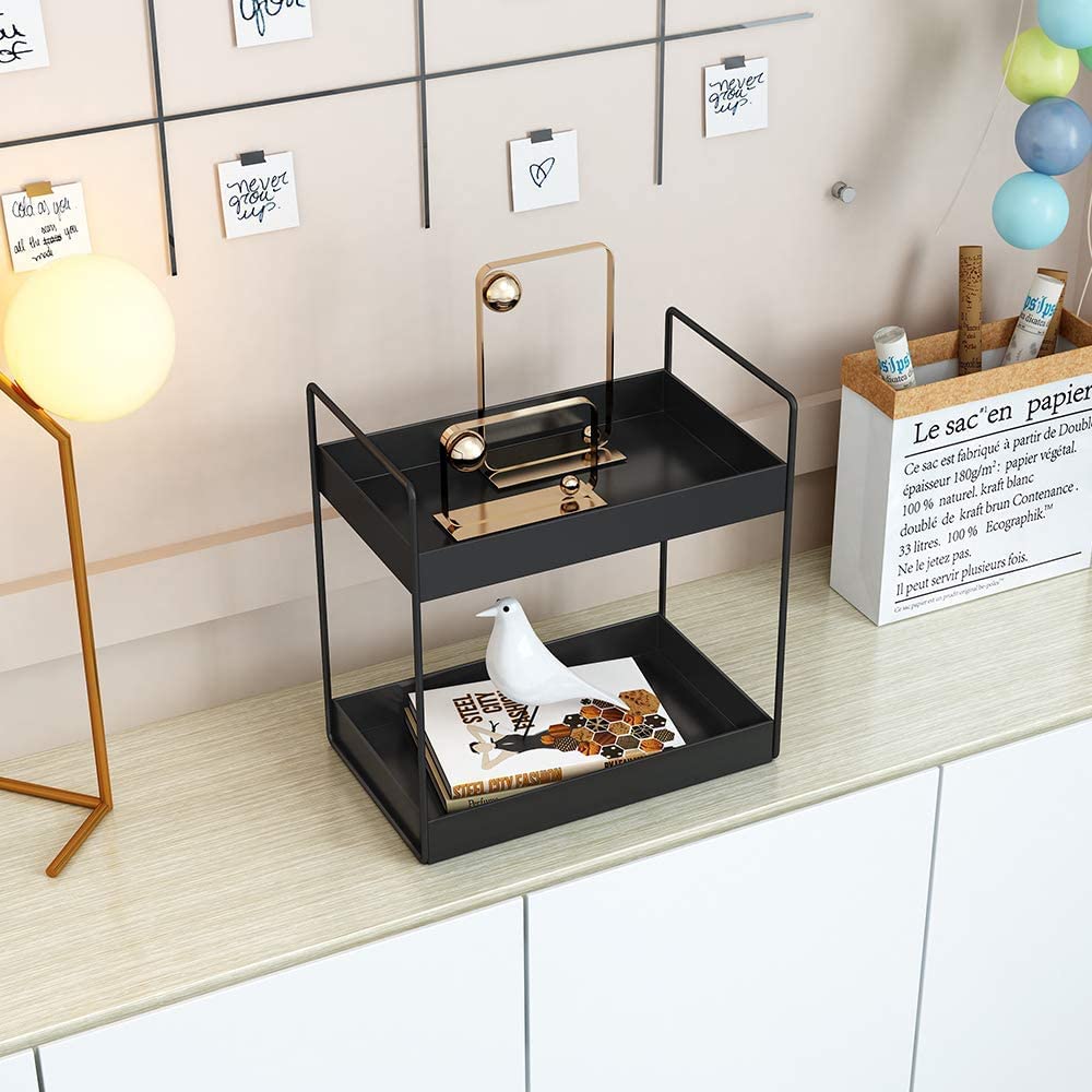 2-Tier Metal Standing Rack - Bathroom Countertop & Kitchen Storage Organizer for Spices, Cosmetics | Space-Saving Shelf for Small Spaces | Black (CR18 Collection)