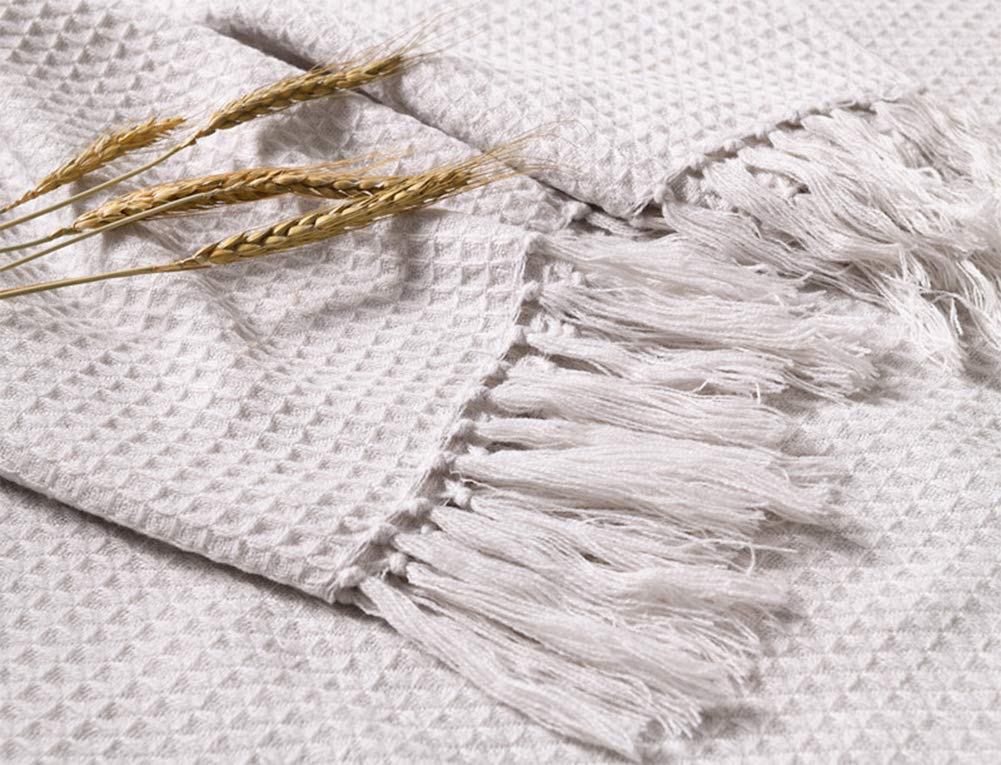 Soft Waffle Knit Throw Blanket - Cozy Embossed Knitted Fringe Decorative Blanket for Couch, Bed & Sofa - All Season Luxury Blanket 51