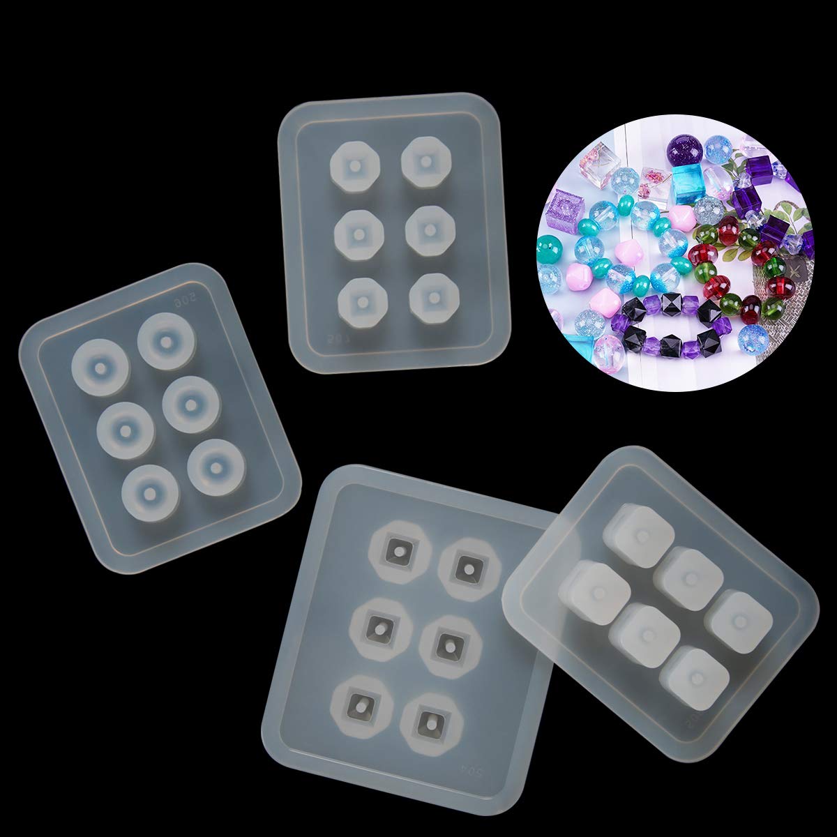 Suhome 12PCS Silicone Resin Bead Molds for Jewelry Making - Cabochon Gem Molds with Holes for DIY Earrings, Pendants, Bracelets & Necklaces - Perfect for Epoxy Resin Crafts, Handmade Jewelry & DIY Gifts