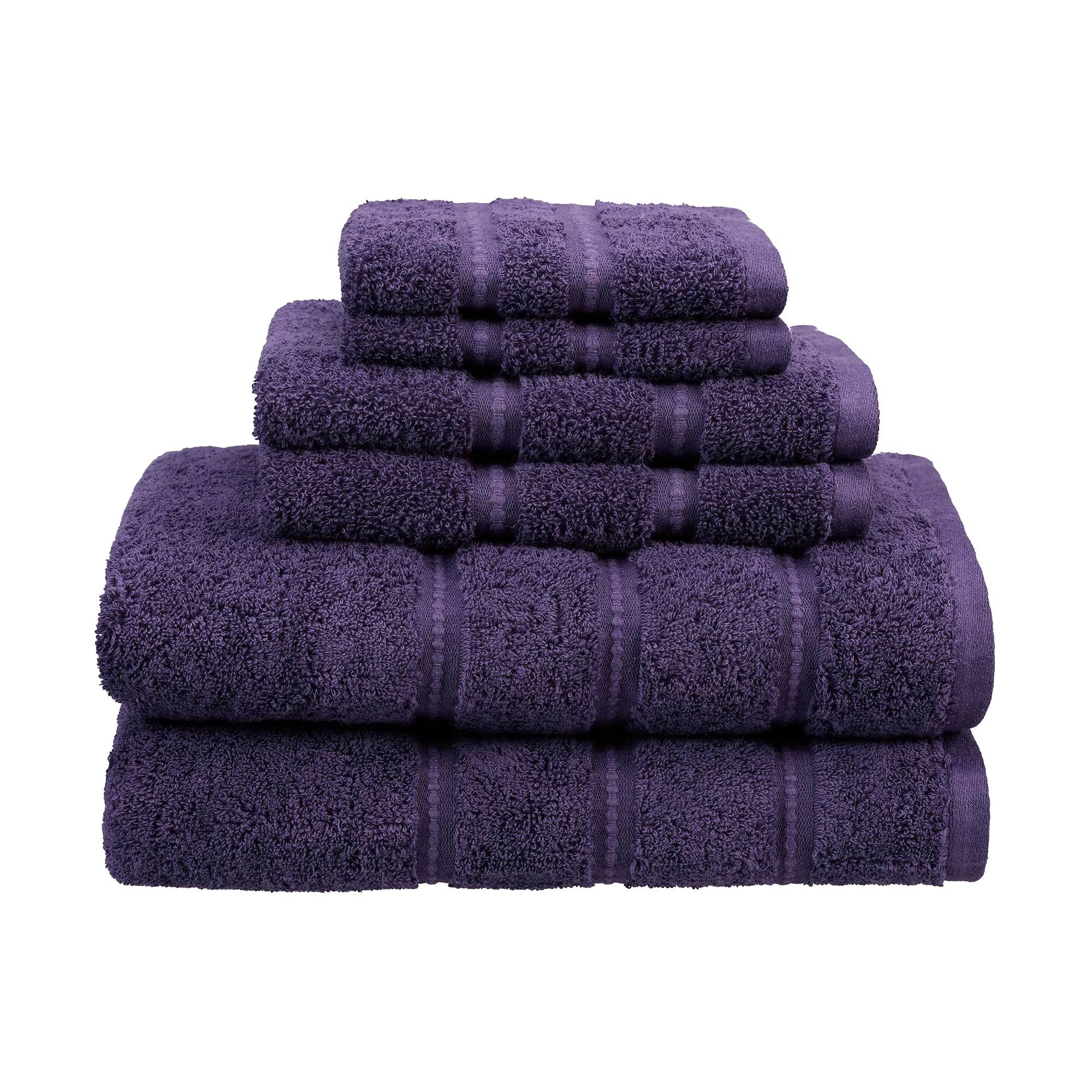 Martex 6-Piece Cotton Bath Towel Set - 2 Bath Towels, 2 Hand Towels, 2 Washcloths - Ultra Soft & Absorbent - Plum Purple Color - Perfect for Spa, Bathroom & Guest Use