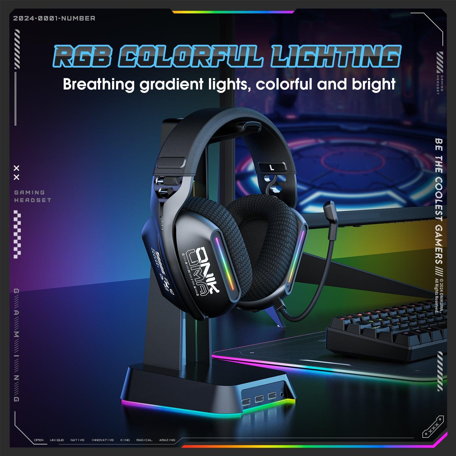 ONIKUMA GT808 Wireless Gaming Headset with Bluetooth & 2.4G Dual Mode, Lightweight Over-Ear Headphones for PC, PS4, Xbox - Perfect for Esports, Streaming & Long Gaming Sessions