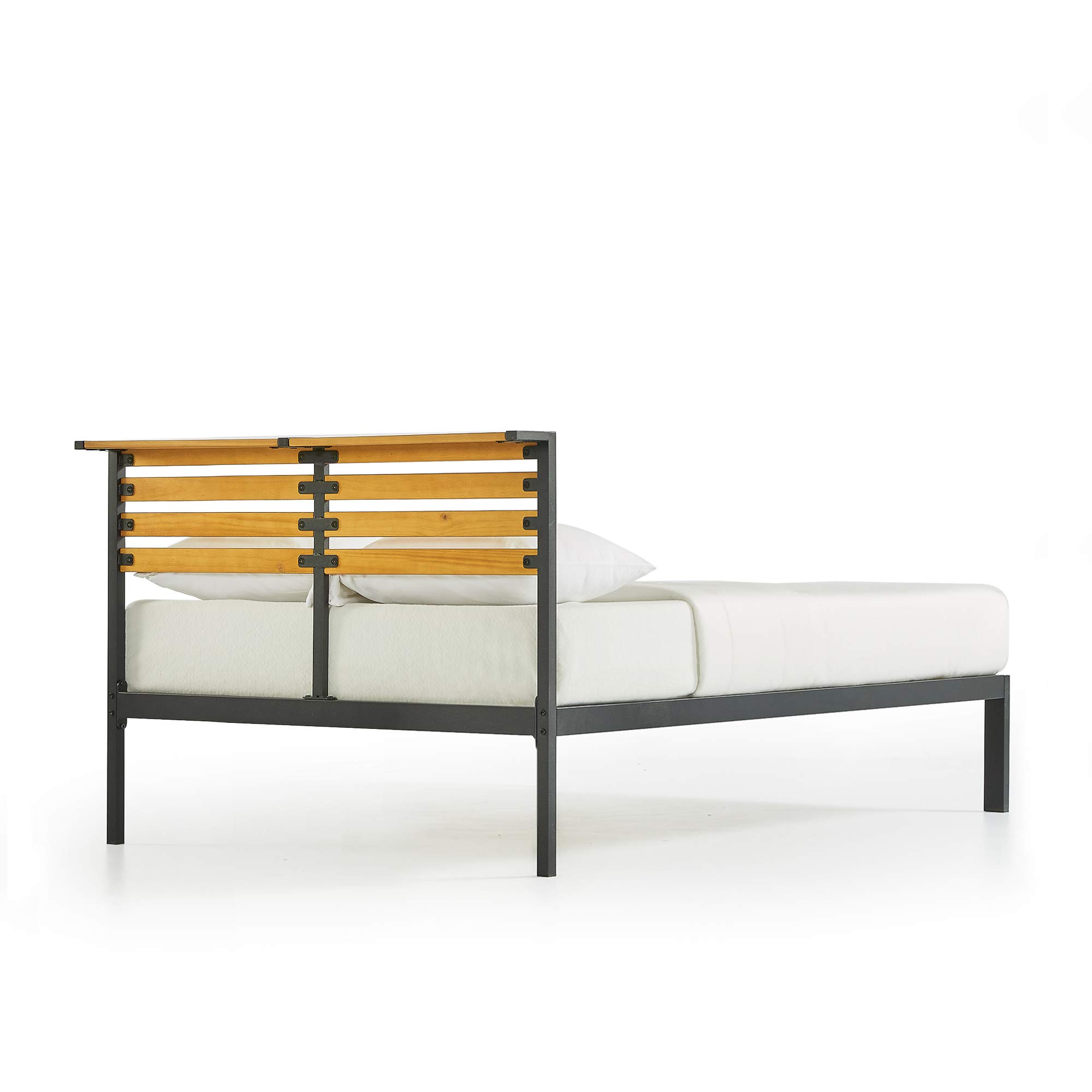 Mellow Kasi Solid Pine Wood Metal Platform Bed with Panel Headboard Shelf - Twin Size, Easy Assembly - Perfect for Kids Rooms, Guest Bedrooms & Small Spaces