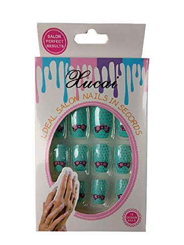 Barito Art Pre-designed Fake Classic Nail Tips with Glue - 12 Pieces for Easy DIY Manicure at Home, Parties & Special Occasions