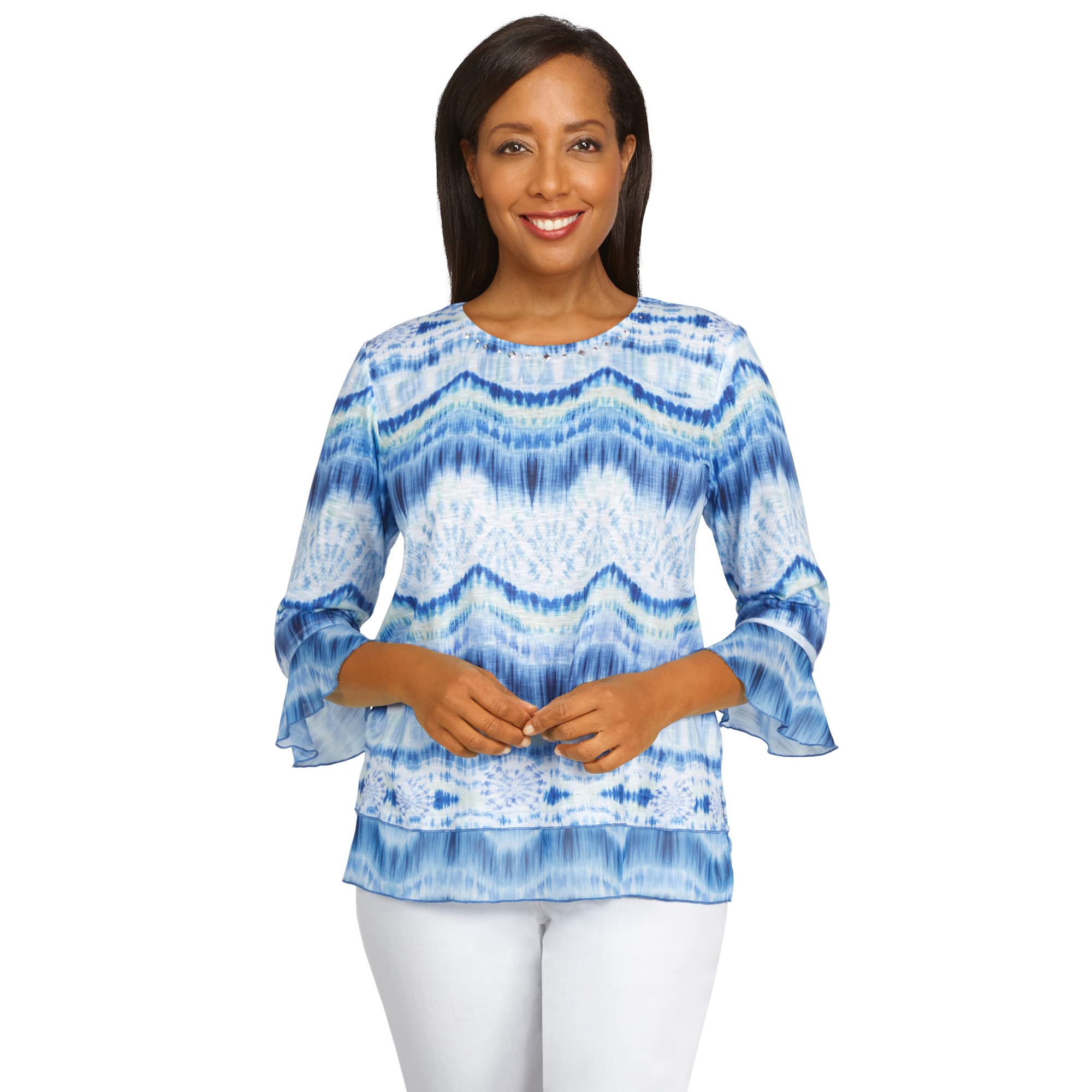 Alfred Dunner Women's Flutter Sleeve Knit Top - Watercolor Print Casual Blouse for Spring & Summer | Perfect for Office, Date Night & Weekend Outings