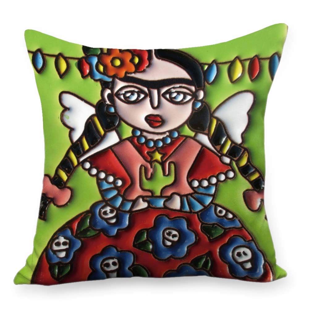Wholesale Mexican Art Senorita Cushion Cover - 18x18 Inch Square Throw Pillow Case for Sofa, Couch & Bed Decor - Boho Home Accent for Living Room, Patio & Dorm