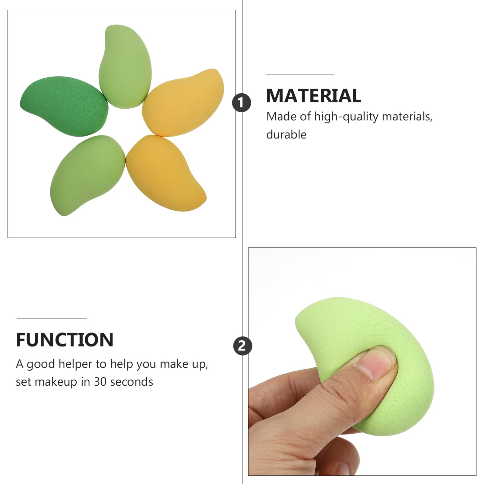 5-Piece Mango Shaped Makeup Sponge Set - Soft Blending Egg Puffs for Foundation, Concealer & Powder - Gentle Exfoliating & Cleansing Sponge for Face & Eyebrows - Perfect for Travel, Salon & Daily Makeup Application