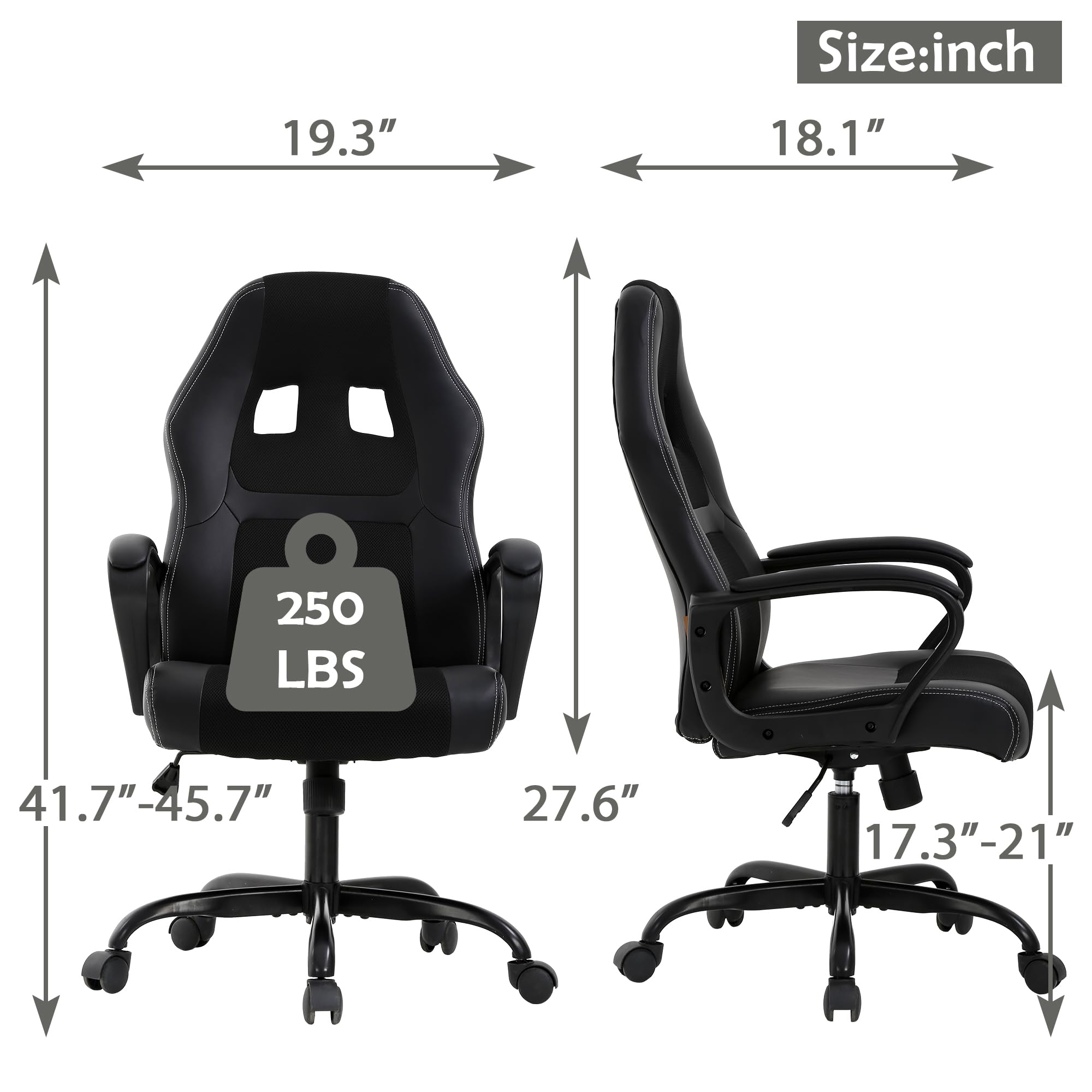 Ergonomic Massage Gaming Chair for Adults - Adjustable Office Desk Chair with Lumbar Support & Armrests - PU Leather Reclining Computer Task Chair - Perfect for Home Office, Gaming Setup & Workstation (Black)
