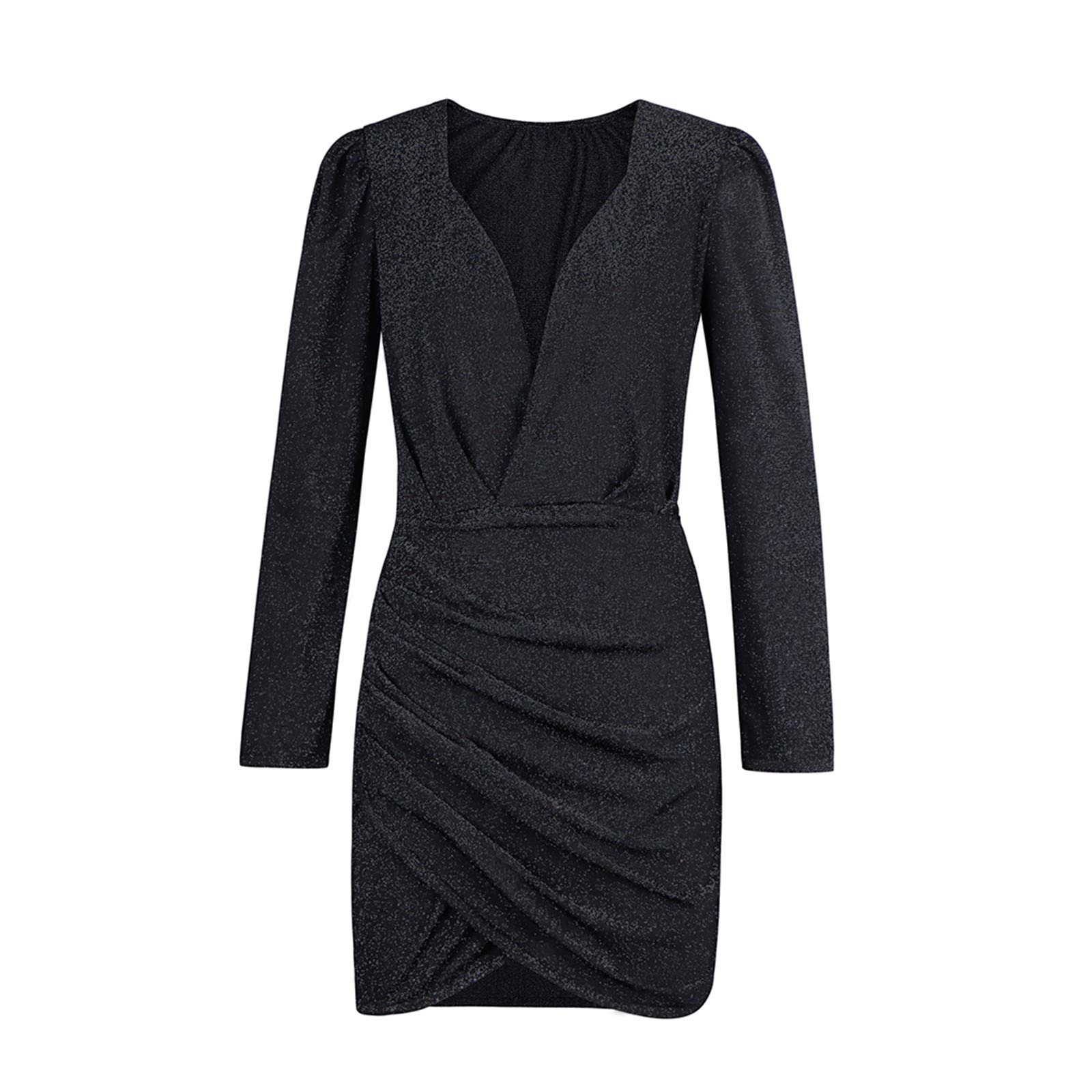 2023 Women's Sexy V-Neck Long Sleeve Bodycon Dress - Ruched Wrap Mini Cocktail Party Dress for Wedding Guest | Perfect for Club Nights, Date Nights & Special Occasions