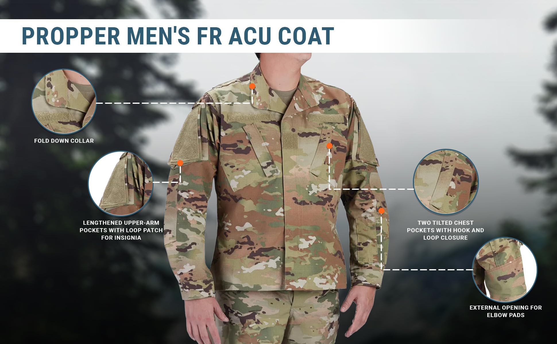 Propper Men's FR ACU Military Jacket - Flame Resistant Army Combat Uniform Coat for Outdoor Work & Tactical Use