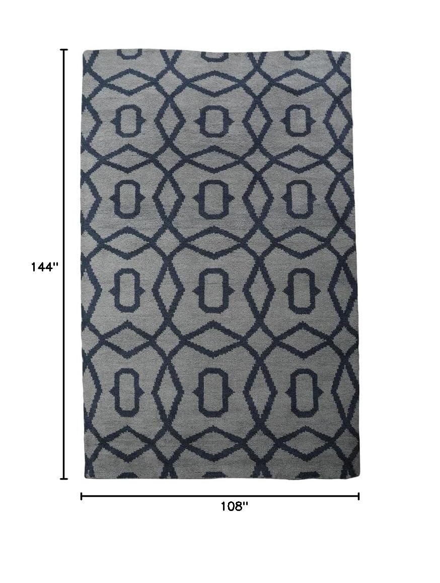 Hand Knotted Wool Geometric Area Rug 9'x12' - Modern Light Blue Blue Rectangle Handmade Medium Pile Rug for Living Room, Bedroom, Office | Durable & Stylish Home Decor (N00533)