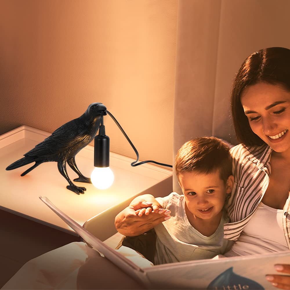 Raven Lamp - Adjustable Brightness Crow Light with Bulb, Gothic Bird Night Light for Bedroom, Living Room & Office Decor | Perfect for Halloween, Gothic Home Decor & Cozy Reading Ambience
