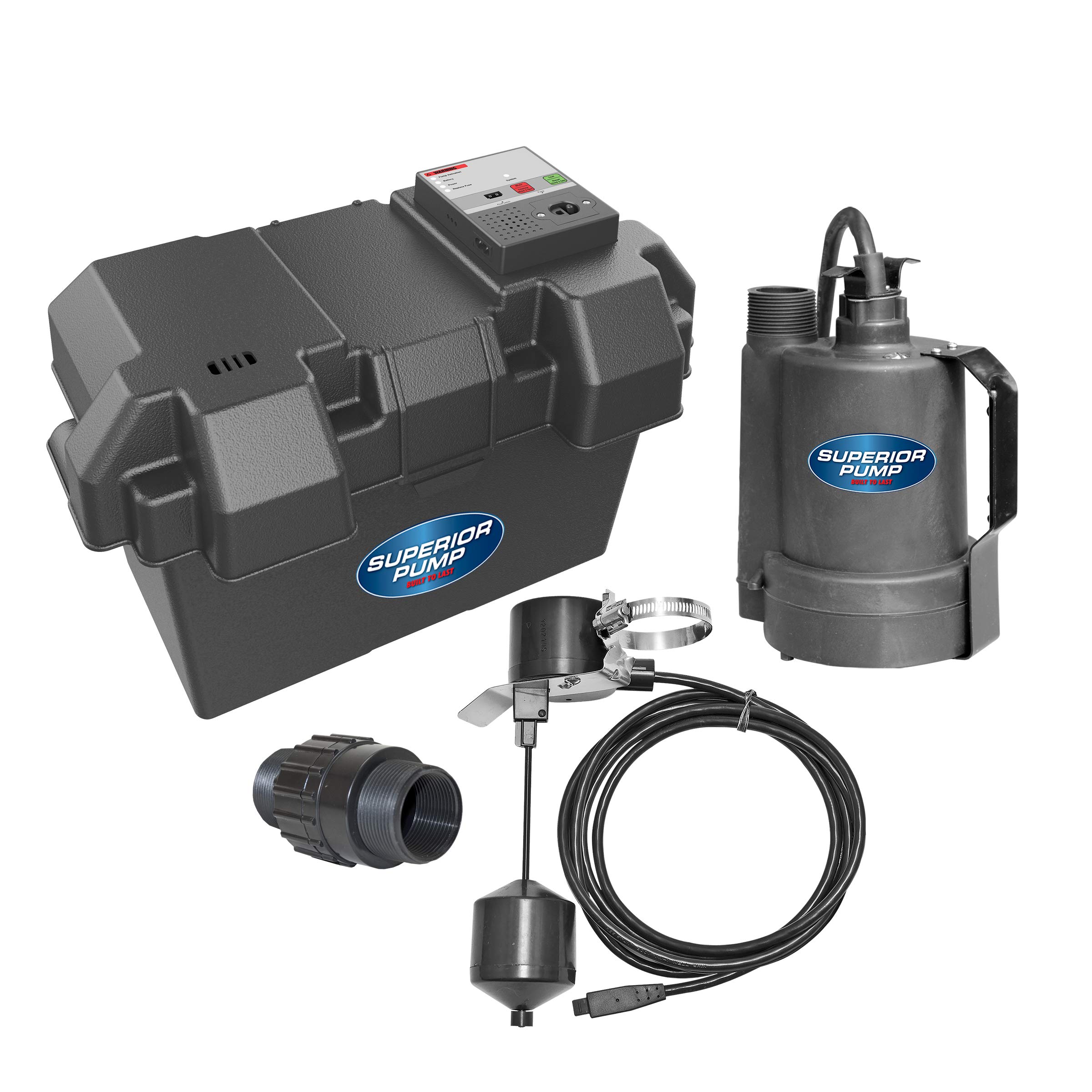 Superior Pump 92910 12V Battery Backup Submersible Sump Pump with Vertical Switch - Emergency Flood Protection for Basements, Crawl Spaces & Boats