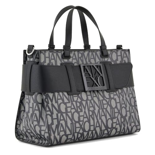 ARMANI EXCHANGE Susy Allover Logo Large Tote Bag for Women - Stylish Beige/Black Designer Handbag for Work, Travel & Everyday Use