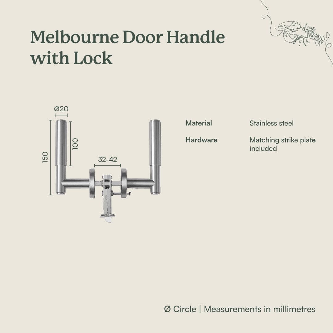 Premium Melbourne Door Handle with Lock - Brushed Brass Finish for Home & Office Security - Ideal for Bedrooms, Bathrooms, and Entry Doors
