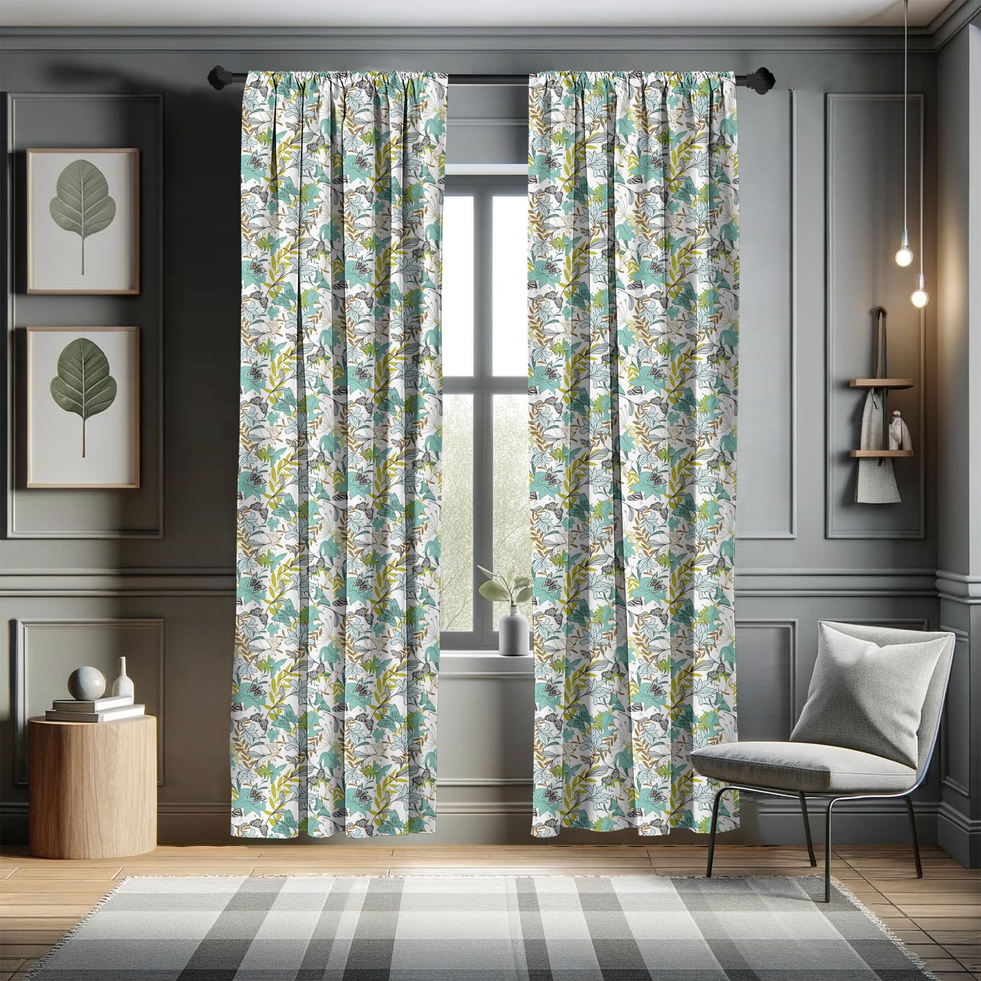 Ambesonne Floral Window Curtains with Flying Birds & Butterflies - Wildflower Nature Design Lightweight Decor 2-Panel Set (28