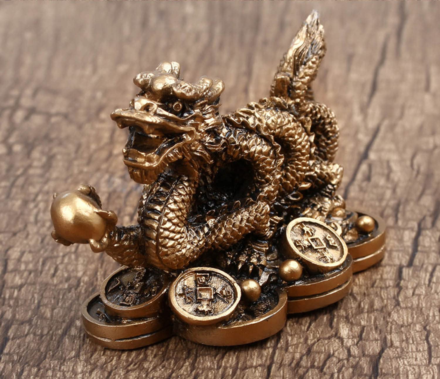 Brass Feng Shui Dragon Money Coins Statue - Wealth & Good Luck Charm for Home Office Decor - Perfect Feng Shui Gift for Prosperity & Success