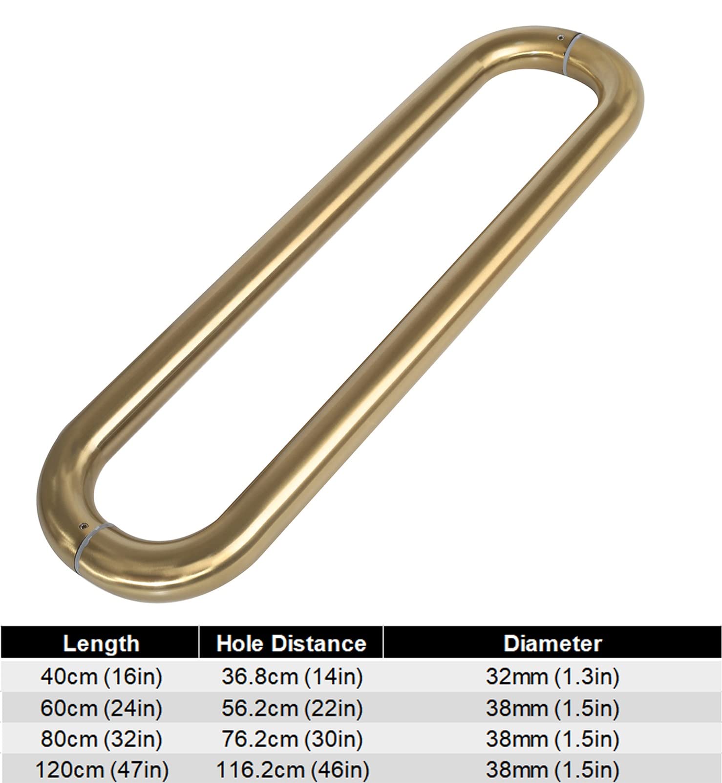 Stainless Steel Modern Round Barn Door Pull Handle Set - Heavy Duty Sliding Bar for Glass Doors (Gold, 16/24/32/47 Inch) - Perfect for Hotel Lobby, Hallway & Shower Room Doors