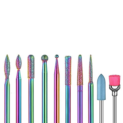XIAOHU Professional 9Pcs Stainless Steel Nail Drill Bits Set with Brush - Manicure & Pedicure Tools for Nail Art, Salon & Home Use