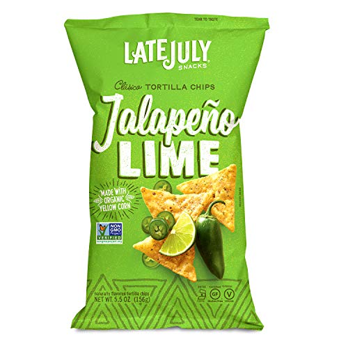 Late July Snacks Clásico Tortilla Chips, Jalapeno Lime Flavor, 5.5 Oz (Pack of 12) – Crunchy Gluten-Free Snacks for Parties, Movie Nights & Healthy Snacking