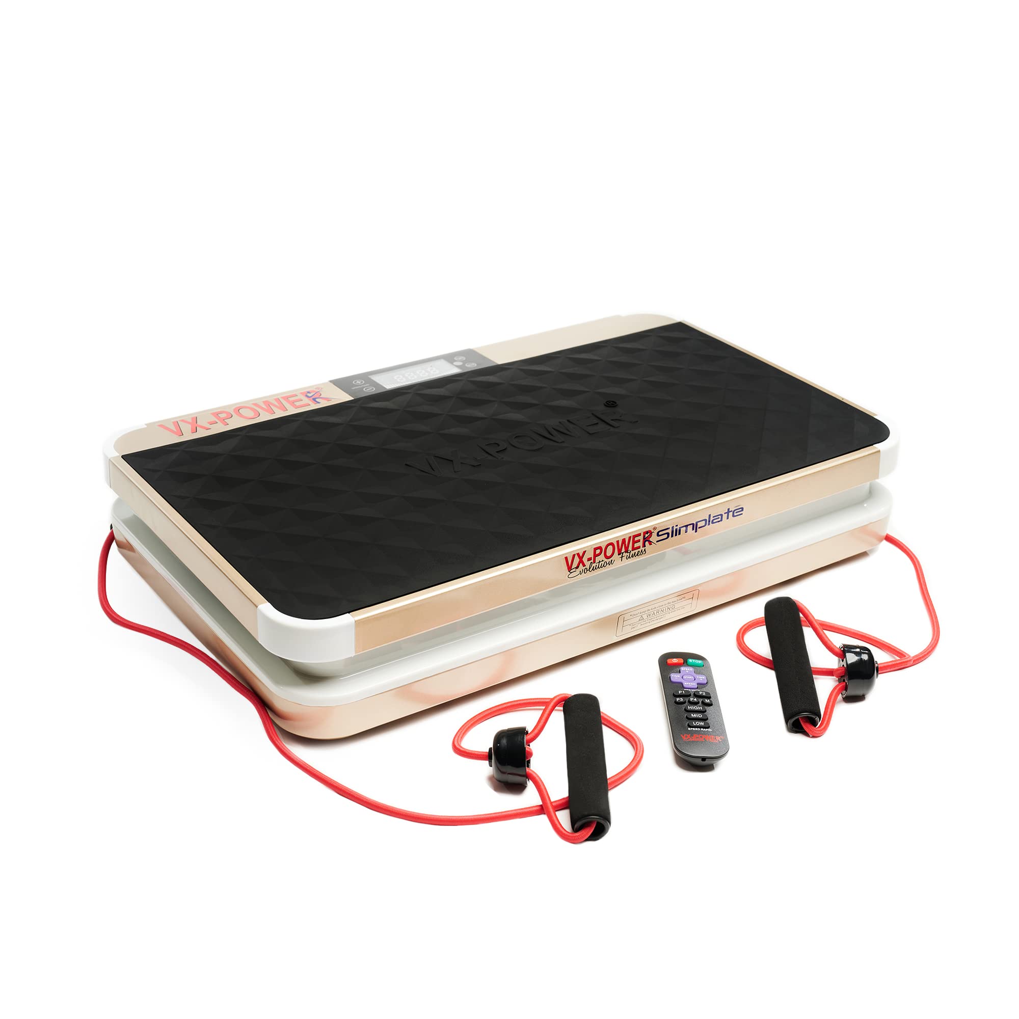 VX-Power SlimPlate Digital Vibration Platform - Whole Body Oscillating Exercise Machine with Resistance Bands & Bluetooth Speakers for Home Cardio, Weight Loss, Muscle Toning & Fitness - Perfect for Home Gym, Workout Recovery & Relaxation