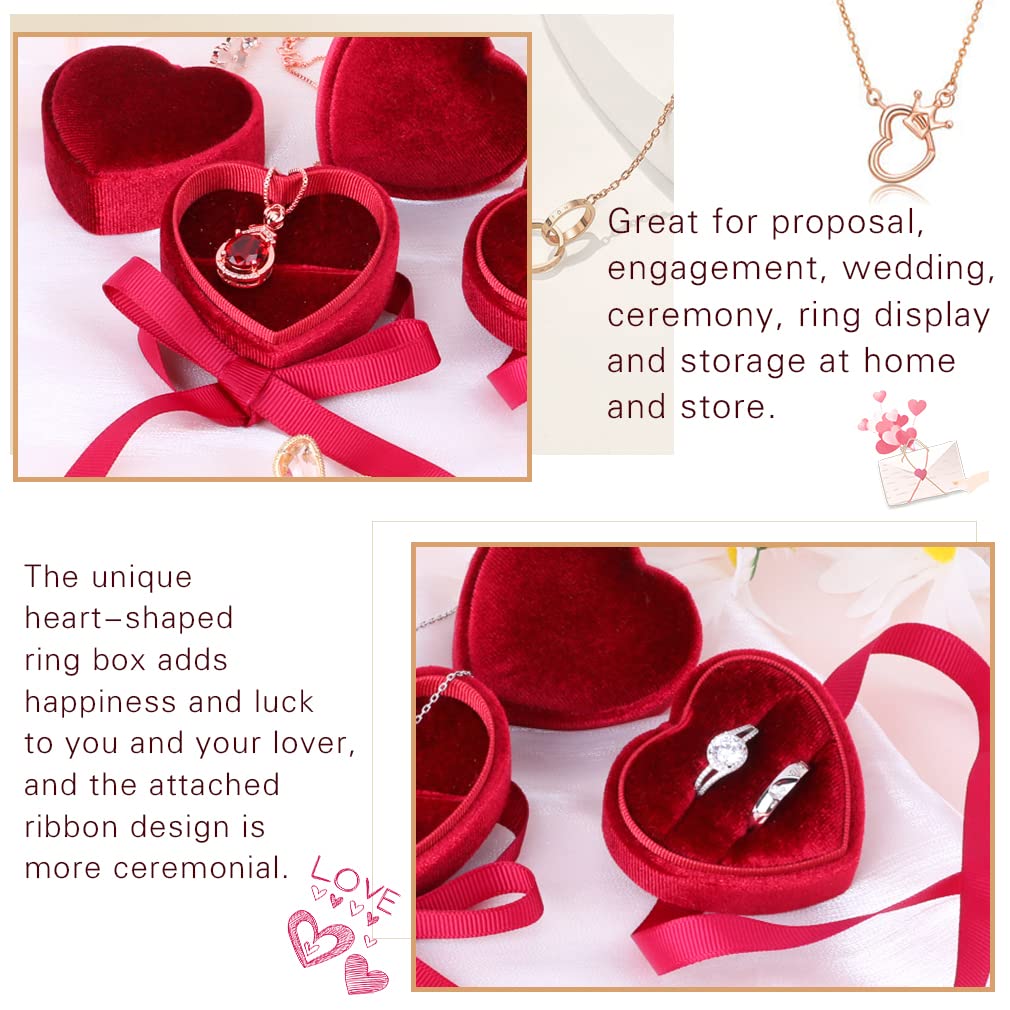 iSuperb 2-Piece Velvet Heart-Shaped Jewelry Box Set - Double Ring Holder, Earring & Necklace Organizer - Perfect for Wedding Proposals, Engagement Gifts & Jewelry Storage (Great for Bridal Showers, Anniversary Presents & Valentine's Day)