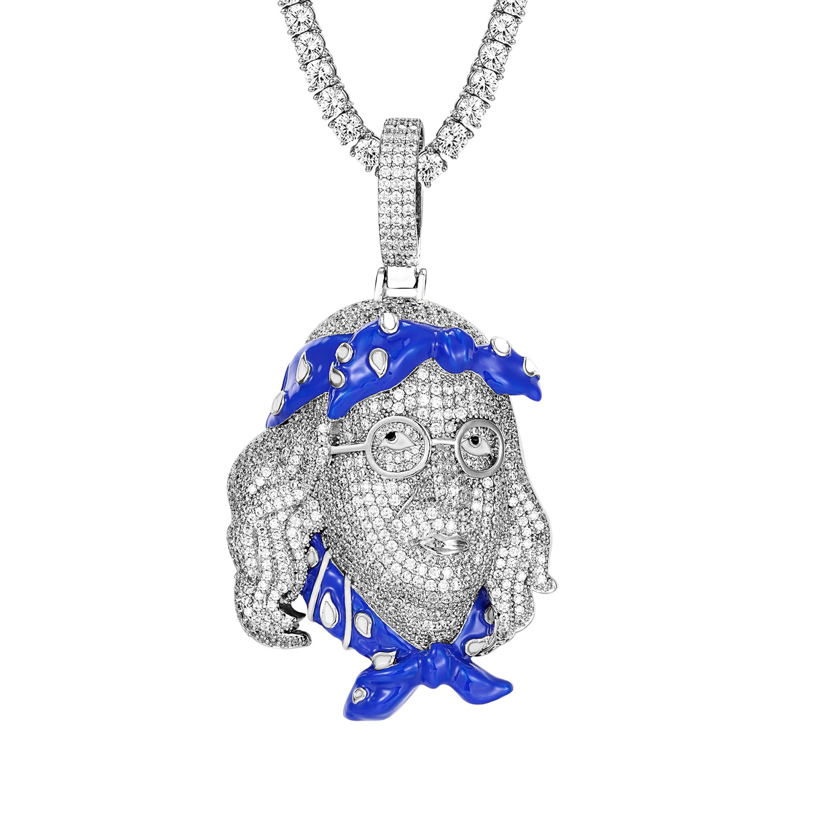 Benjamin Face Sterling Silver Micro Pave Icy Custom Pendant Necklace - Elegant Jewelry Gift for Women, Perfect for Parties, Anniversaries & Special Occasions