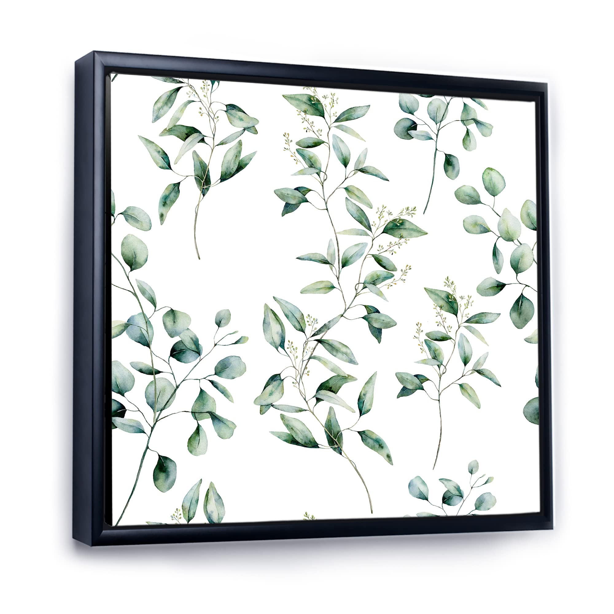 DesignQ Green Eucalyptus Branches IV - Traditional Framed Canvas Wall Art Print | Nature Inspired Home Decor for Living Room, Bedroom & Office