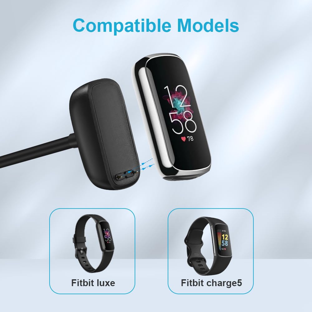 AXFEE Replacement Charger Dock for Fitbit Charge 5/Luxe - 3.3ft USB Charging Cable with Reset Button | Portable Fitness Tracker Accessory for Home, Gym & Travel
