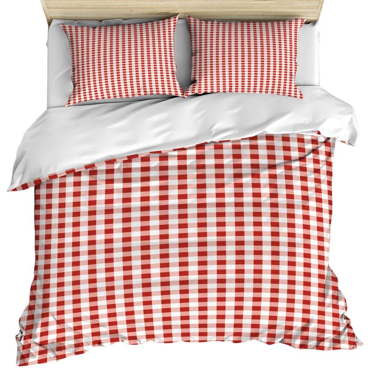 Buffalo Check Plaid California King Duvet Cover Set - 3 Piece Reversible Microfiber Bedding with 2 Pillowcases | Red Gingham Pattern | All Season Comfort for Master Bedroom & Guest Room Decor