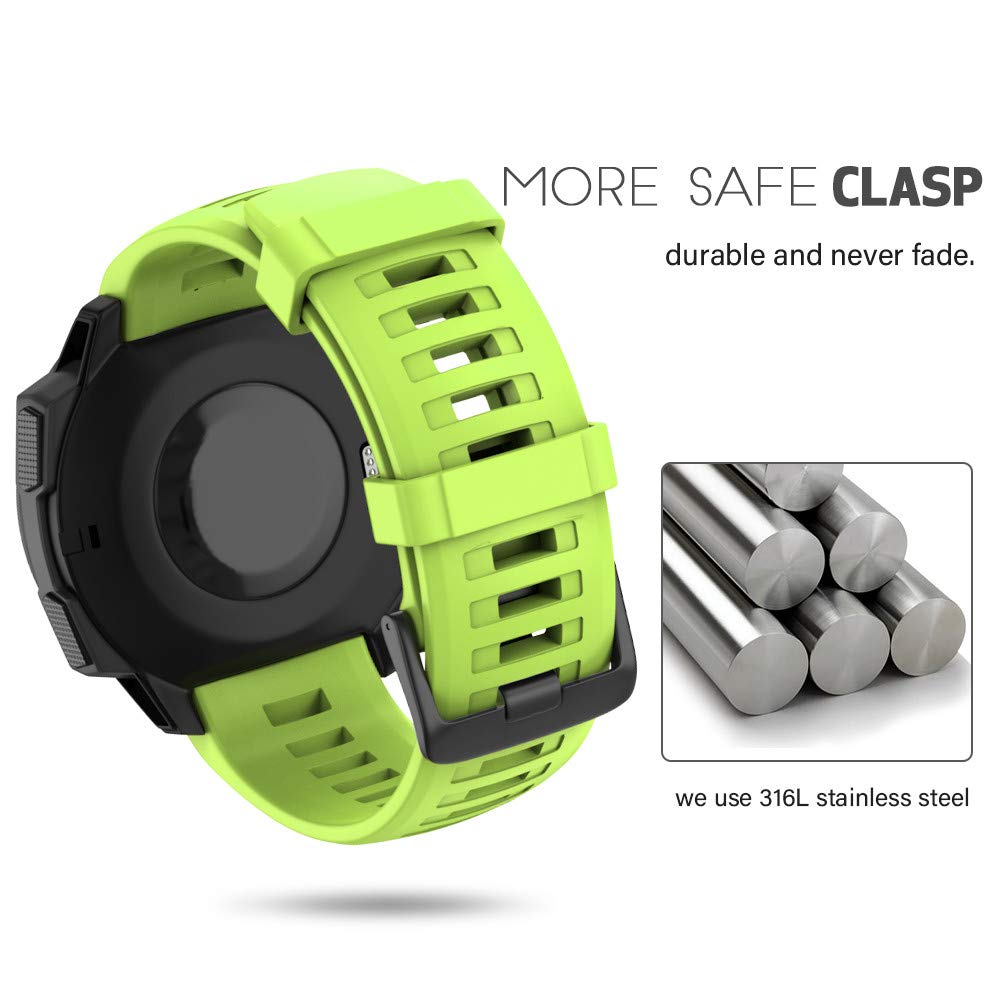 NotoCity Soft Silicone Replacement Watch Band for Garmin Instinct 2/Solar/Tactical - Durable Comfortable Strap for Outdoor Sports, Hiking & Daily Wear (Green)