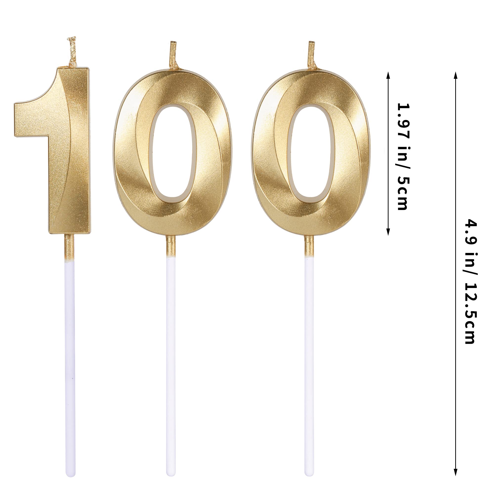 Gold 100th Birthday Candles for Cakes & Cupcakes - Number 100 Cake Topper for Anniversary, Wedding & Party Decorations - Perfect for Milestone Celebrations and Festive Dessert Displays