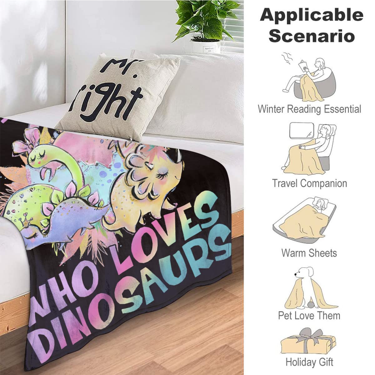 Dinosaur Lovers Fleece Blanket - Super Soft & Warm Plush Flannel Throw Blanket 50x60 Inches - Perfect for Girls, Women & Adults - Cute Dino Decor Gift for Winter, Bedroom, Sofa & Camping