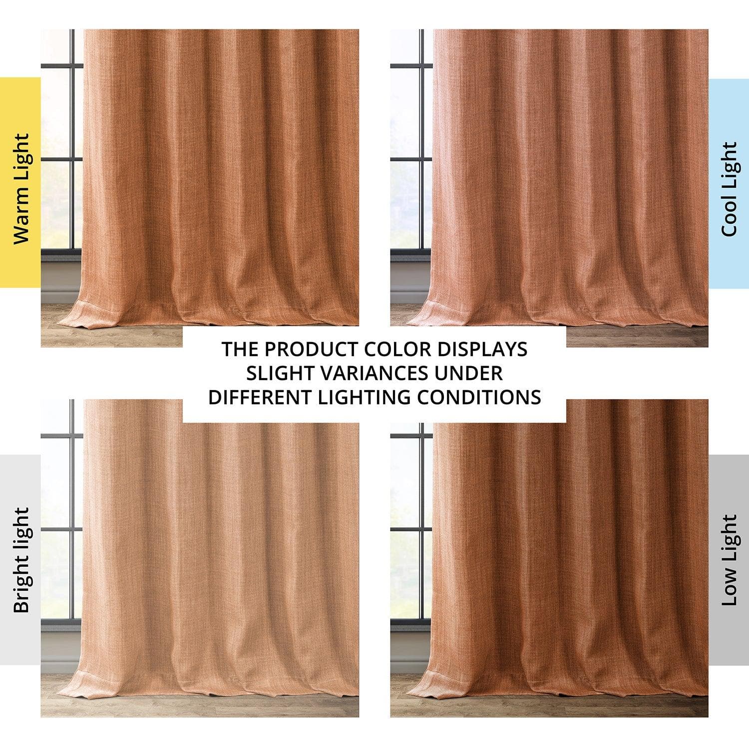 Desert Orange Textured Faux Linen Blackout Curtains for Bedroom & Living Room - Noise Reducing Thermal Insulated Window Drapes for Home Decor