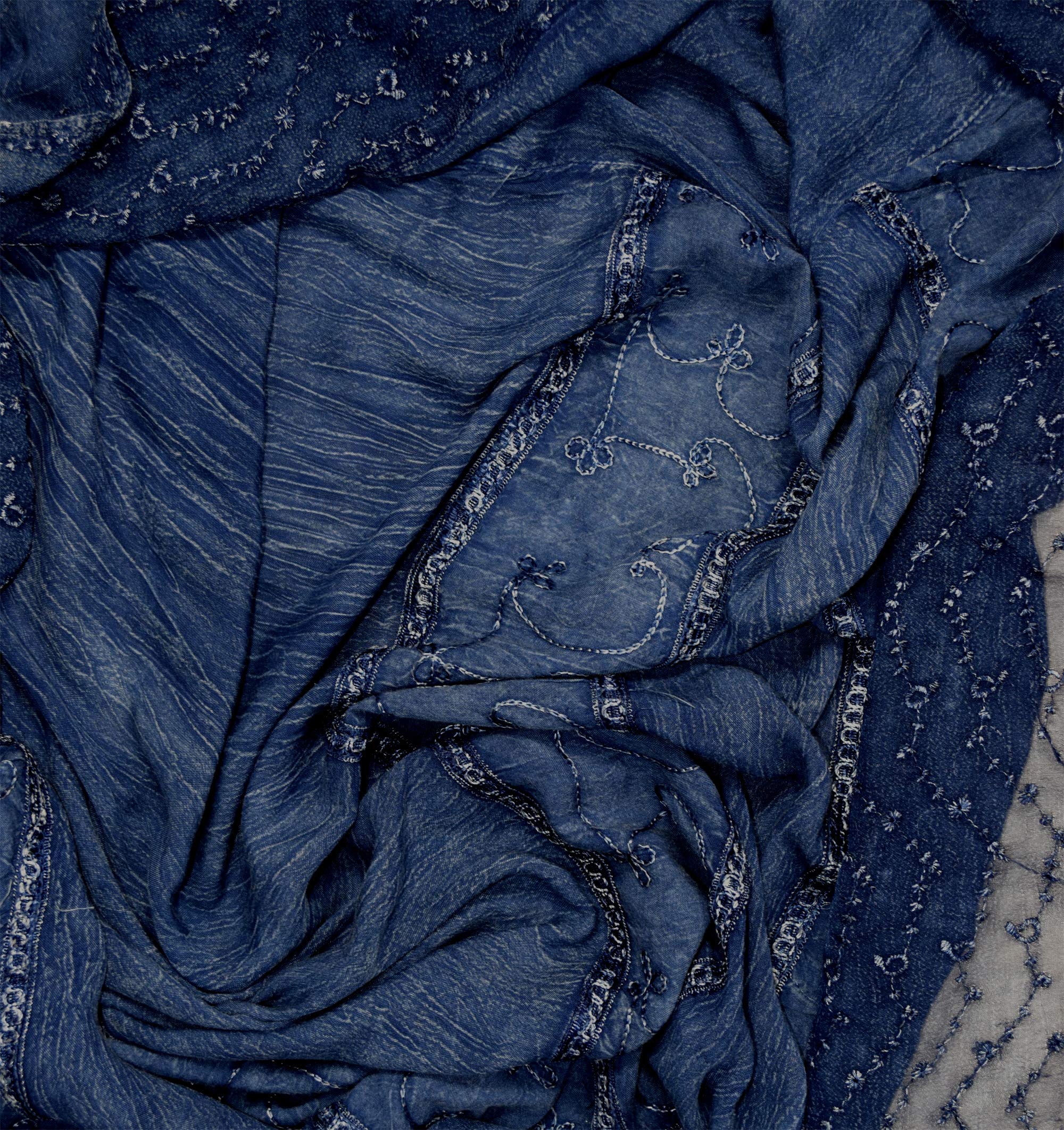 Women's Rayon Stonewash Denim Embroidered Floral Handkerchief Gypsy Dress - Boho Chic Summer Dress for Beach, Music Festivals & Casual Outings